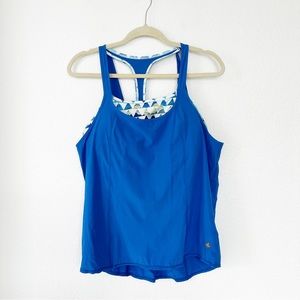 Prana | Blue and White Racerback Built-in Bra Tank Top Sz Medium